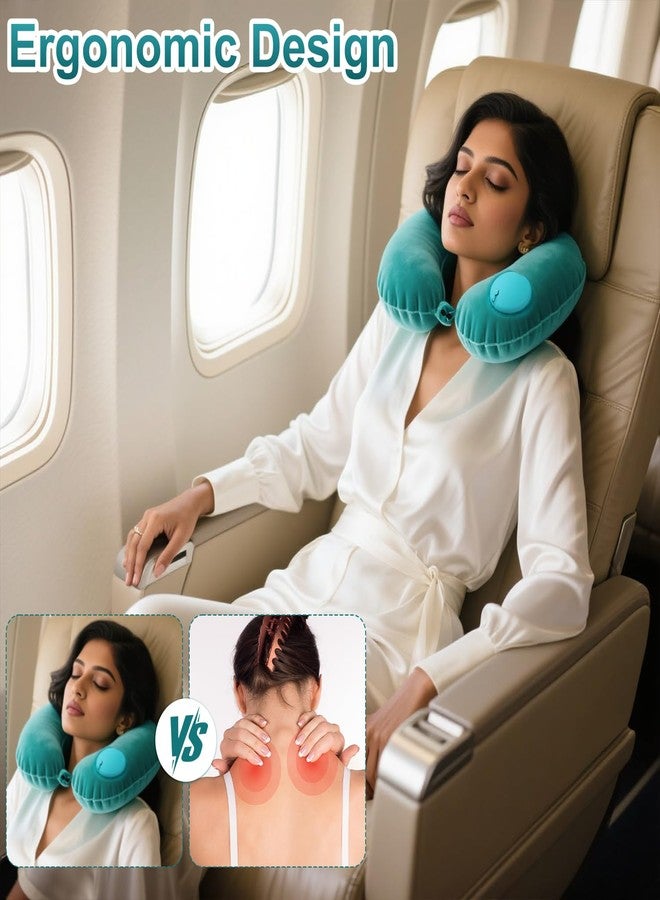 CoolShef وسادة رقبة قابلة للنفخ من كول شيف، وسادة هوائية على شكل حرف U مع سدادات أذن، وعصابة للعينين، وحقيبة صغيرة - وسادة سفر ناعمة للطائرة والقطار والسيارة والقيلولة في المكتب - Image 3